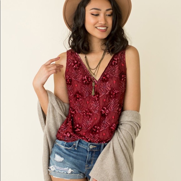 Joyfolie Mia Joy Violetta Top in Red - Picture 1 of 4